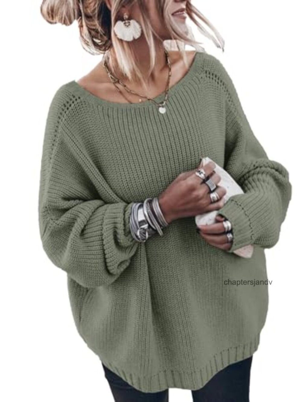 Oversized Cotton Sweater Long Sleeve Loose Knit Pullover Jumper